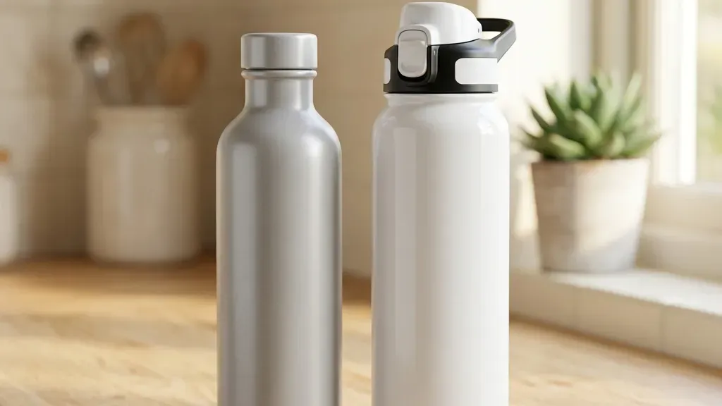 セラミックコート水筒とステンレス水筒の2本を並べた比較