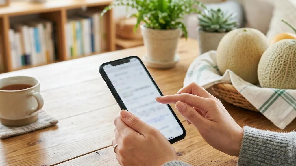 スマホでメロンの保存方法を調べている手元イメージ