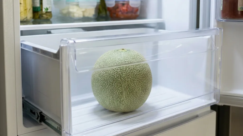冷蔵庫の野菜室にメロンが入っているイメージ
