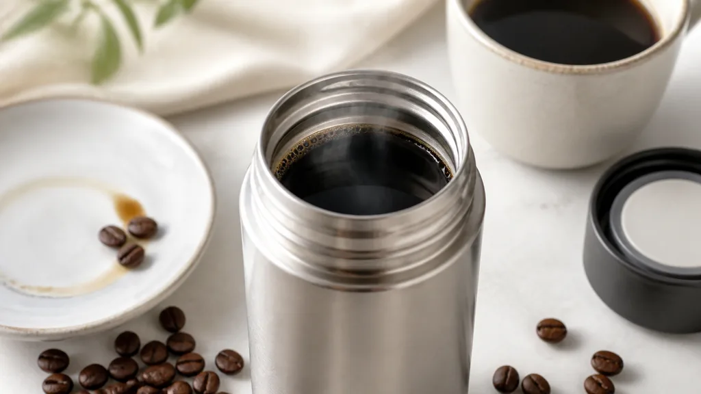 コーヒーの酸やにおいなど水筒リスクを示すイメージ
