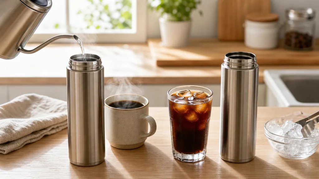 ホットコーヒーとアイスコーヒーの持ち歩き準備イメージ