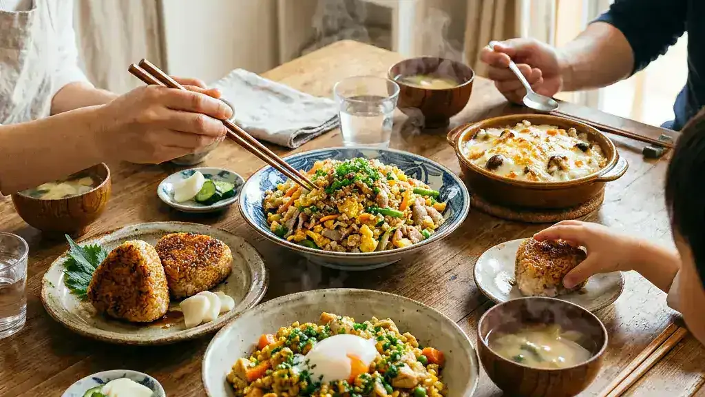 失敗ご飯がおいしいリメイク料理に変身した完成食卓