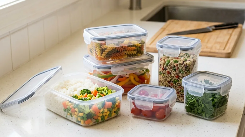 軽くて使いやすいプラスチック保存容器が食卓に並ぶ
