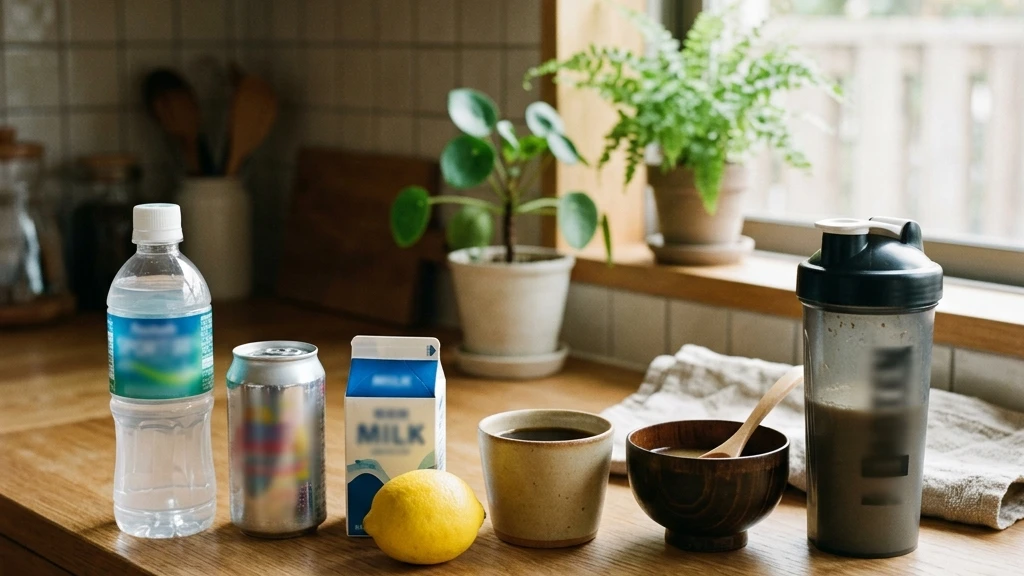 スポーツドリンク・炭酸・牛乳など代表的なNG飲料を並べた比較イメージ