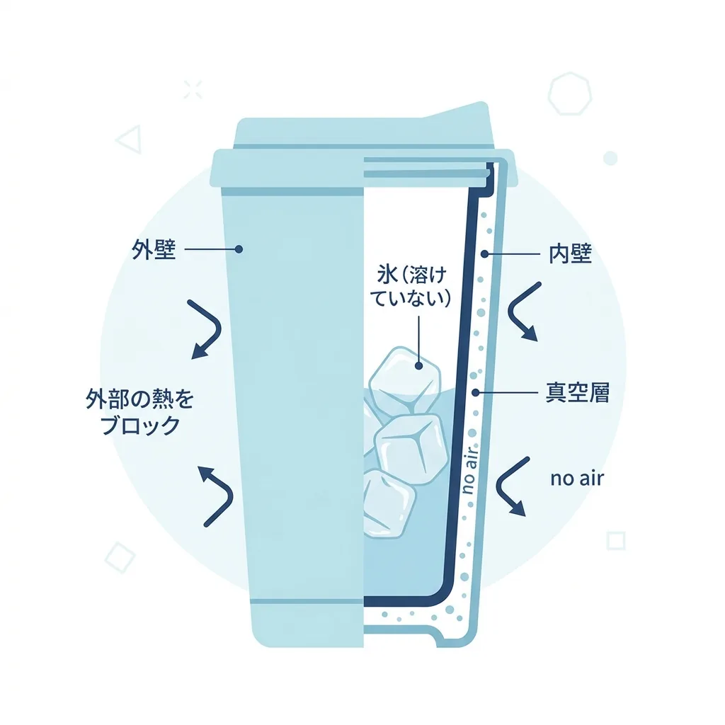 真空断熱の二重構造で氷が溶けにくい仕組み