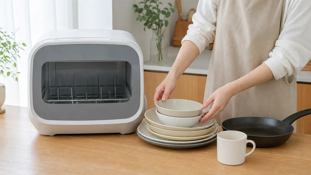 小さなキッチンで食器量を考える場面