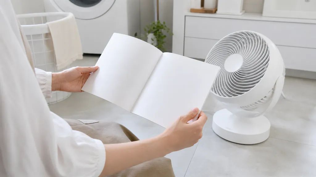 サーキュレーターの取扱説明書を確認する手元